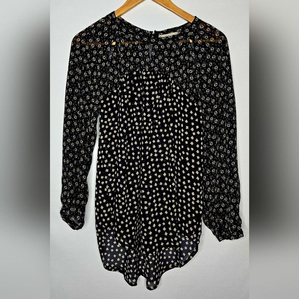 Women's Elodie Long-Sleeve Sheer Top - navy & cream Medium Romantic Bohemian